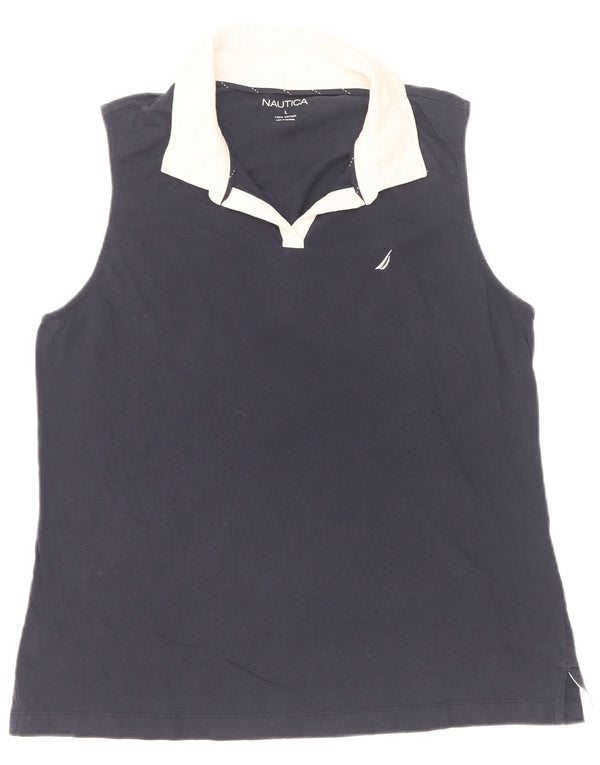 Polo senza maniche da donna Nautica UK 14 Large Blu Navy Colourblock