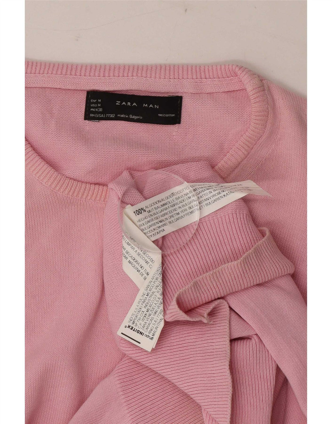 Maglione maglione girocollo da uomo Zara in cotone rosa medio