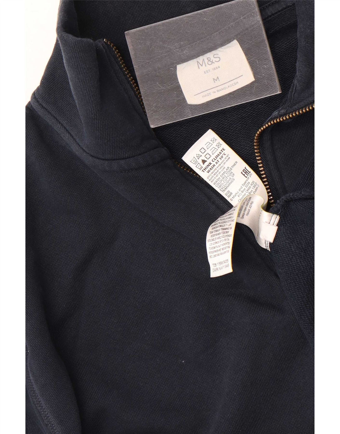 Felpa da uomo Marks & Spencer con zip e collo, media, in cotone blu navy