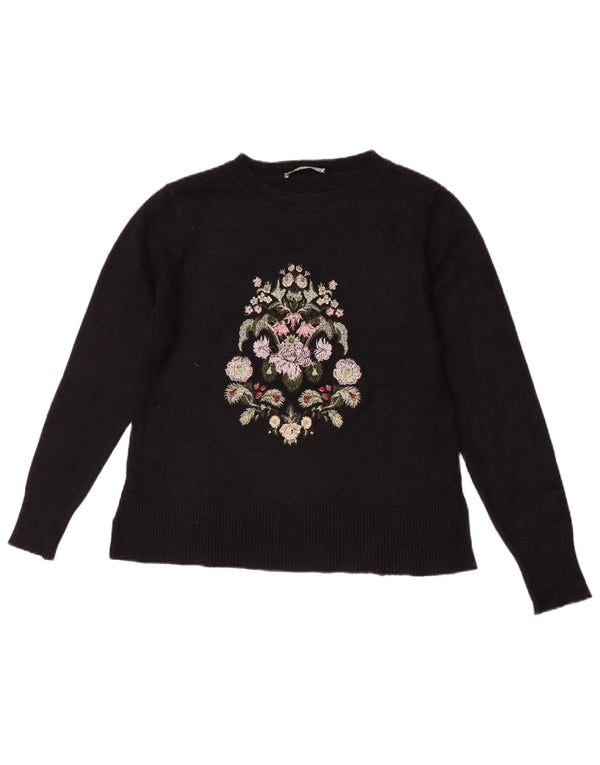 Maglione maglione con scollo a barca da donna Oasis UK 12 Viscosa floreale nera media