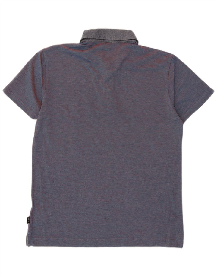 Polo da uomo slim fit Hugo Boss grande in cotone gessato blu navy