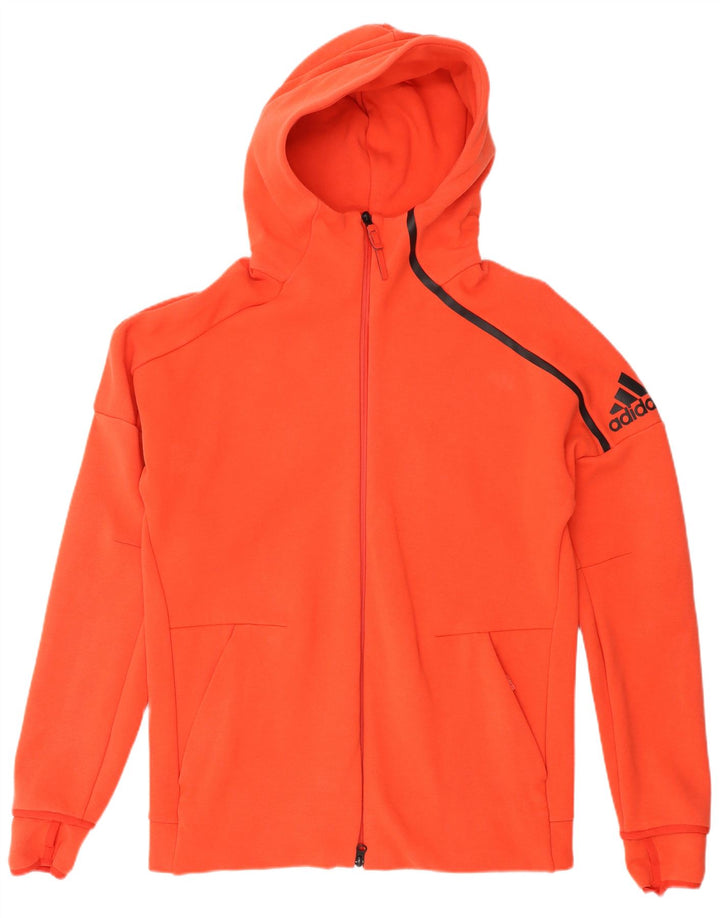 Maglione con cappuccio e zip grafica Adidas da uomo rosso medio