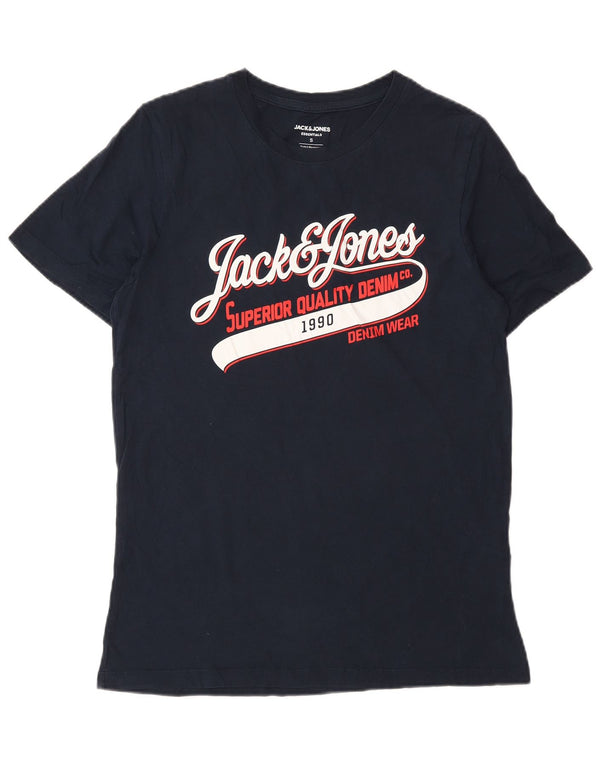 Jack & Jones Mens Graphic T-Shirt Top Small Navy Blue Cotton