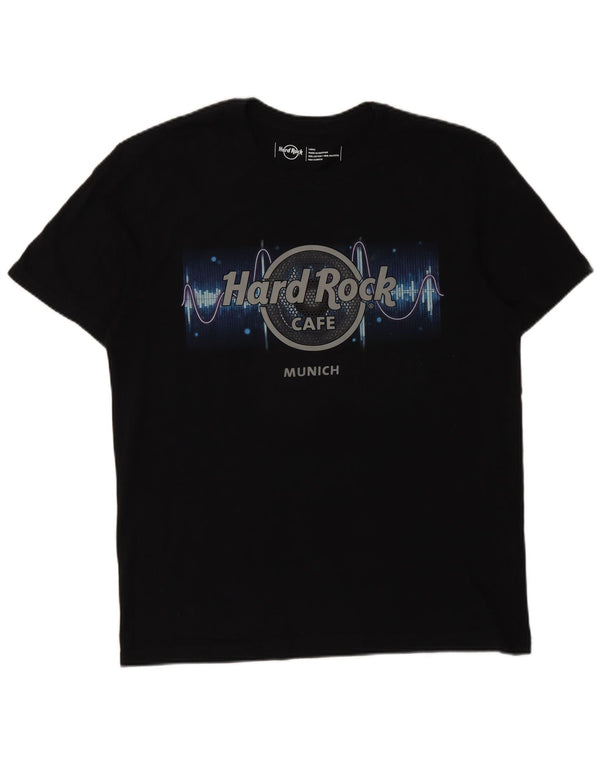 T-shirt grafica da uomo Hard Rock Cafe Monaco di Baviera, grande in cotone nero