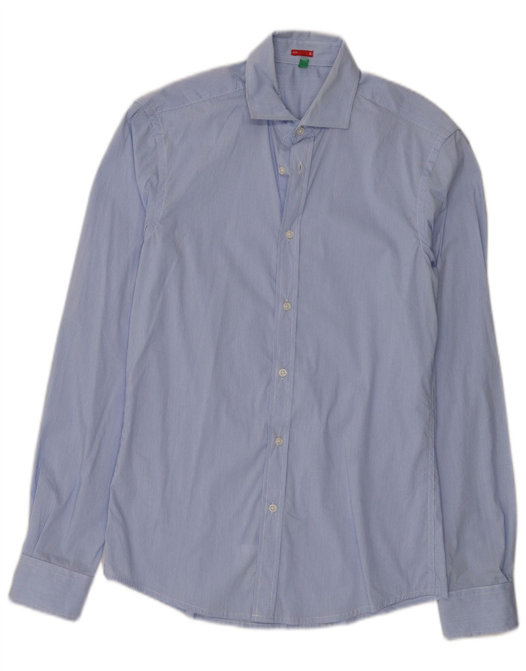 Camicia Slim Uomo Benetton Small Blu Gessato Cotone