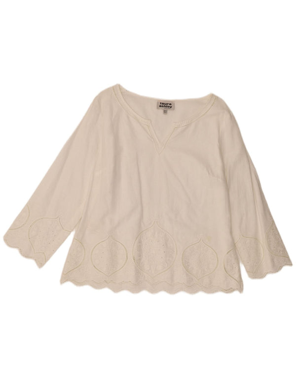 Laura Ashley Top da donna manica 3/4 UK 16 Lino Paisley bianco grande