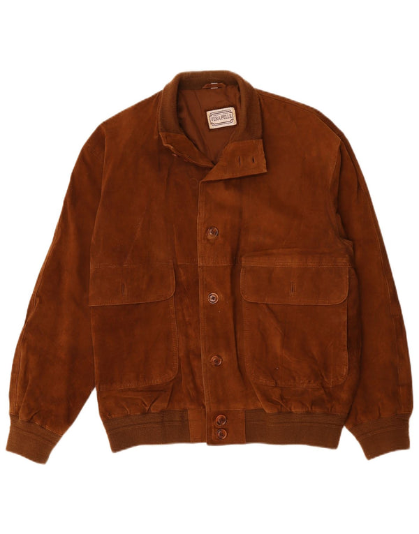 Vintage Mens Suede Bomber Jacket IT 52 XL Brown Leather