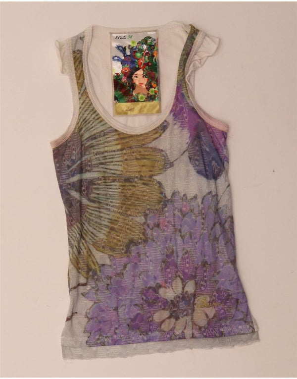 Desigual Womens Graphic Vest Top UK 12 Medium multicolore floreale