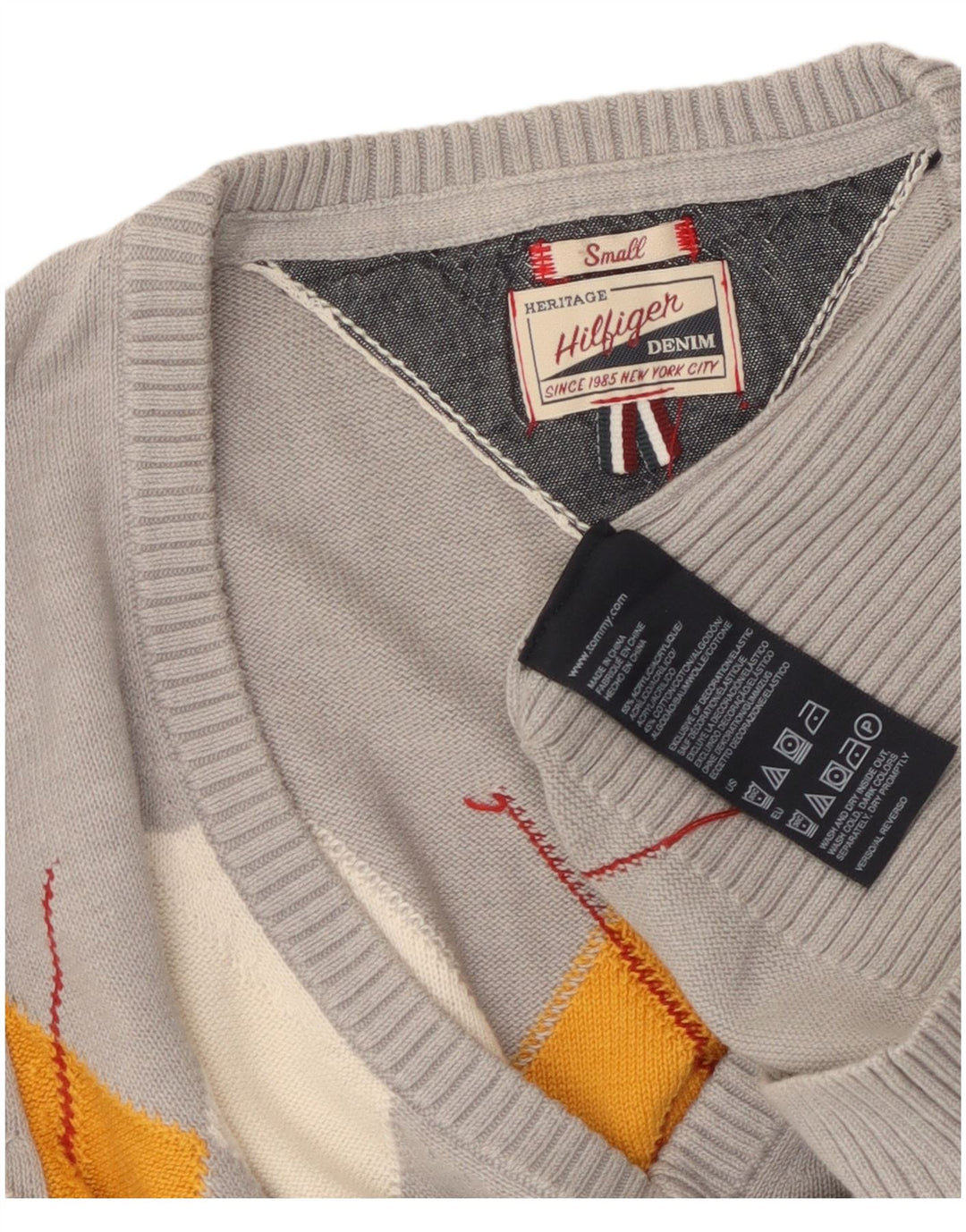 Maglione maglione con scollo a V Heritage da donna Tommy Hilfiger UK 10 piccolo grigio