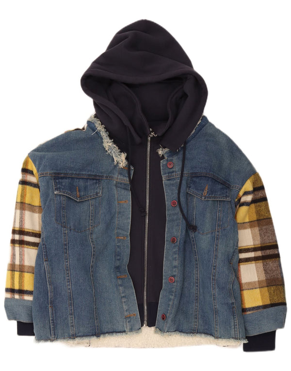 Giacca sherpa vintage da uomo con cappuccio UK 42 XL in cotone a quadri blu