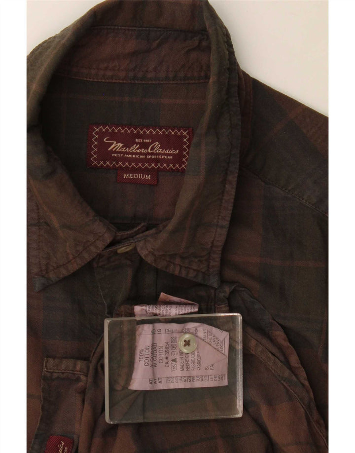 Camicia militare da uomo Marlboro Classics in cotone a quadri marrone medio