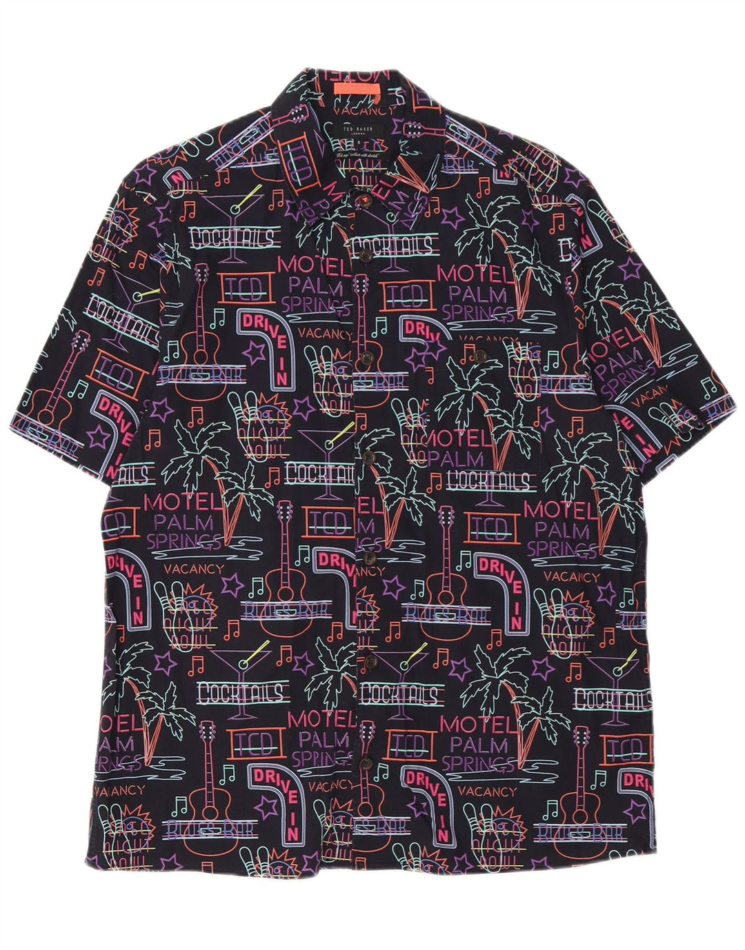 Ted Baker Camicia grafica da uomo a maniche corte taglia 5 XL hawaiana multicolore