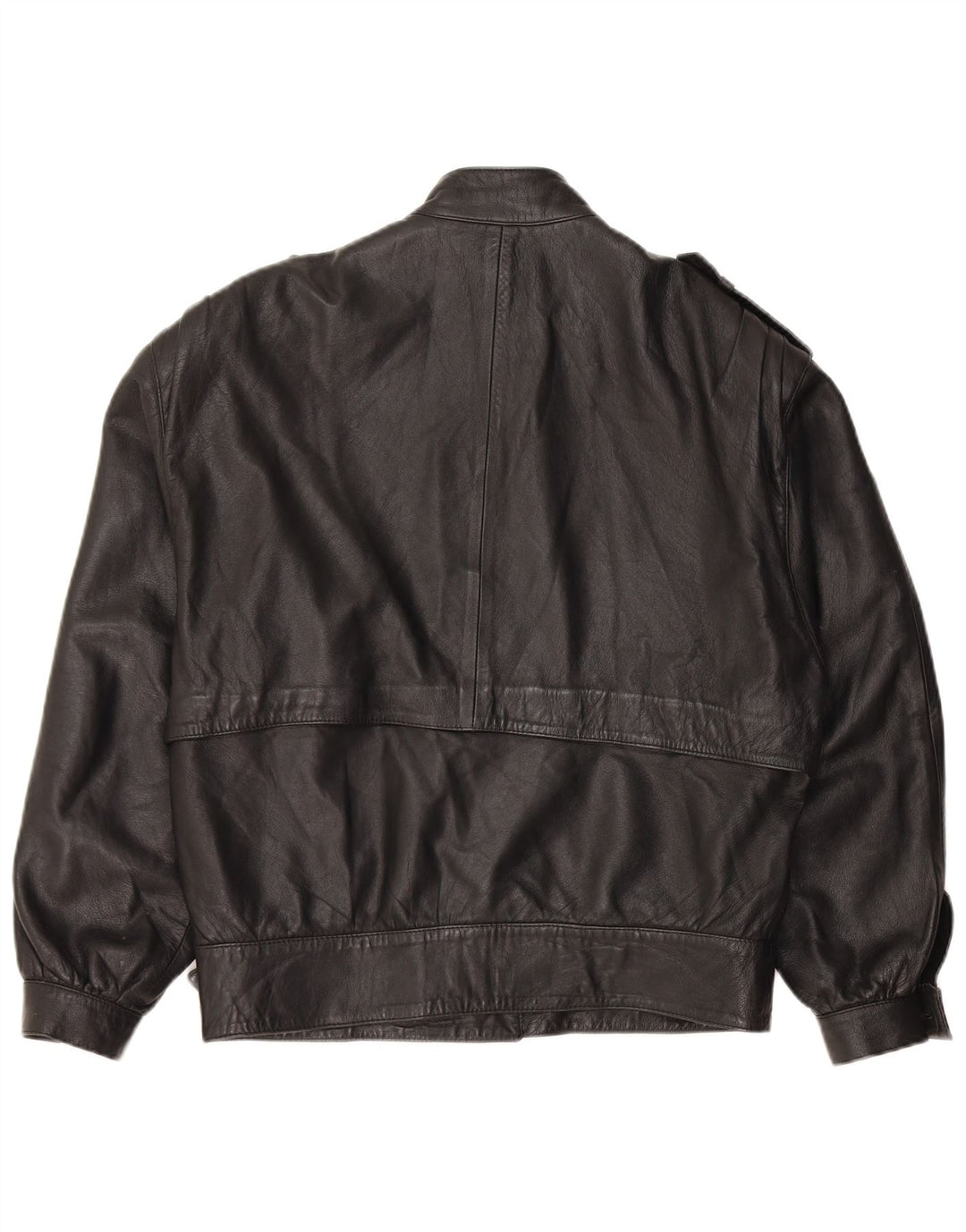 Giacca in pelle militare vintage da donna dal taglio ampio IT 44 in pelle nera media
