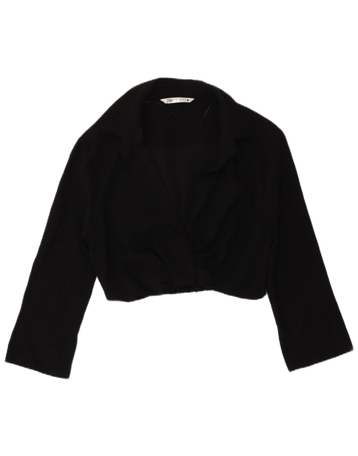Camicetta corta da donna Zara con maniche a 3/4, taglia UK 14, grande, poliestere nero