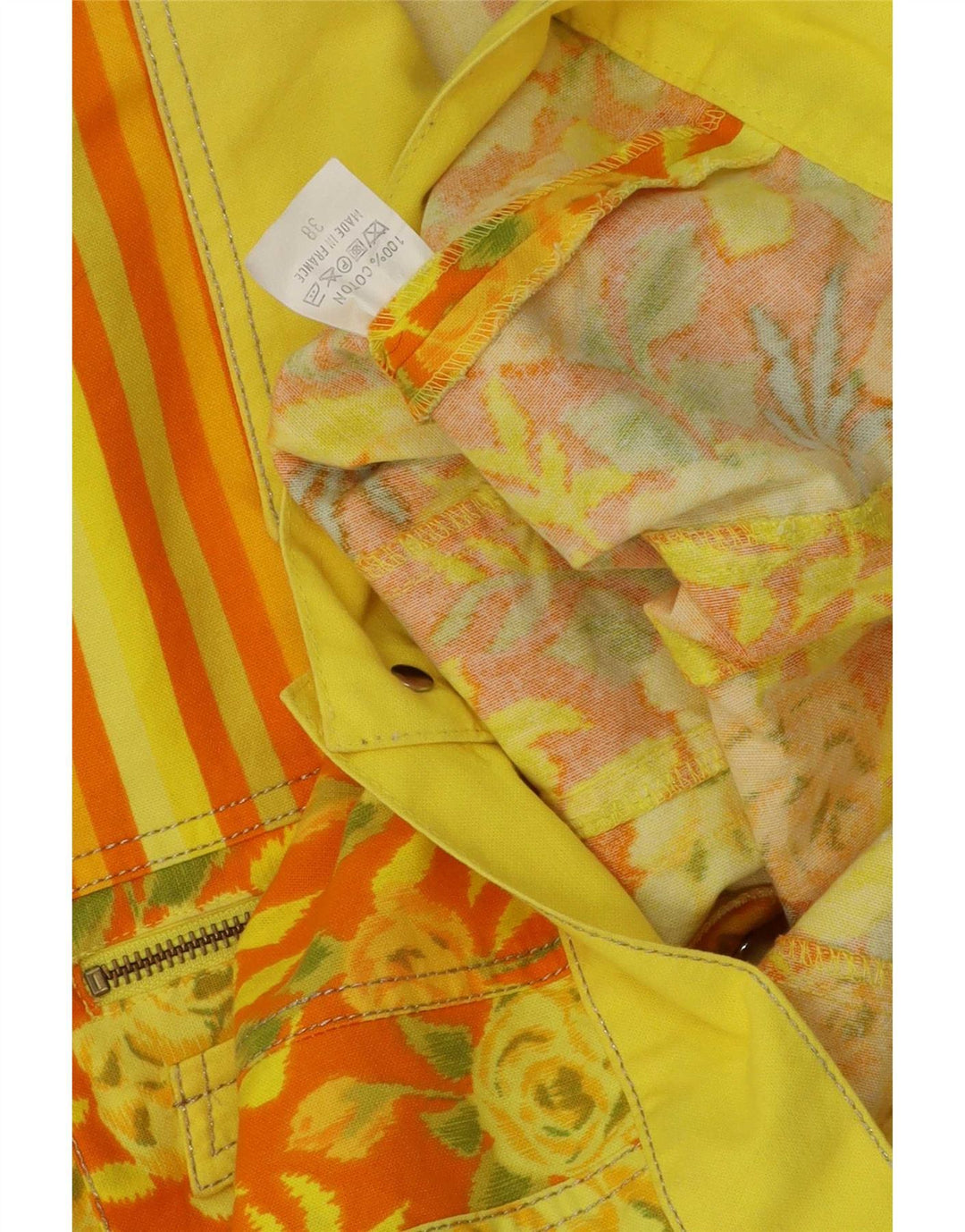 Giubbotto bomber corto da donna vintage EU 38 cotone floreale giallo medio