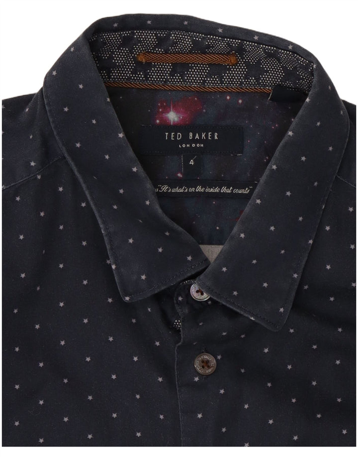 Ted Baker Camicia da uomo con motivo astratto taglia 4 grande in cotone blu navy