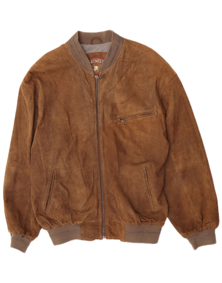Giubbotto bomber in pelle scamosciata da uomo Montes EU 52 XL in pelle marrone