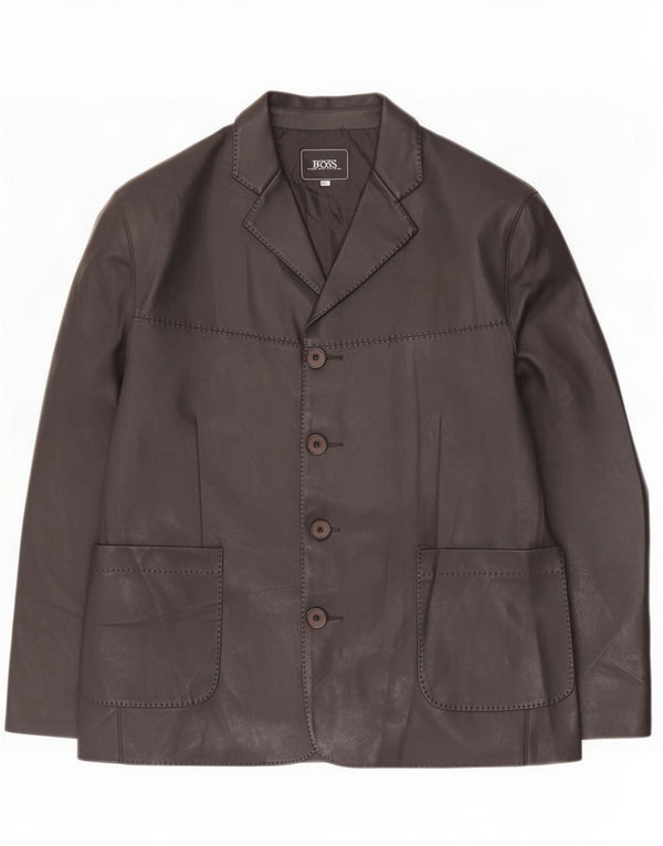 Giacca blazer in pelle da uomo a 4 bottoni Hugo Boss UK 44 2XL Nera