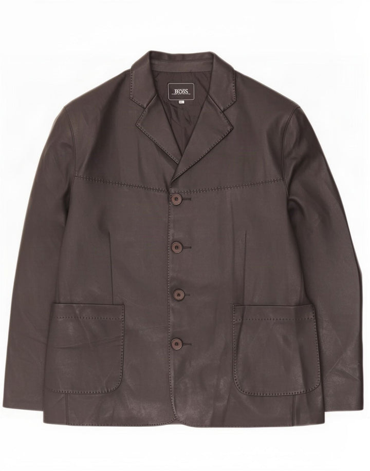 Giacca blazer in pelle da uomo a 4 bottoni Hugo Boss UK 44 2XL Nera