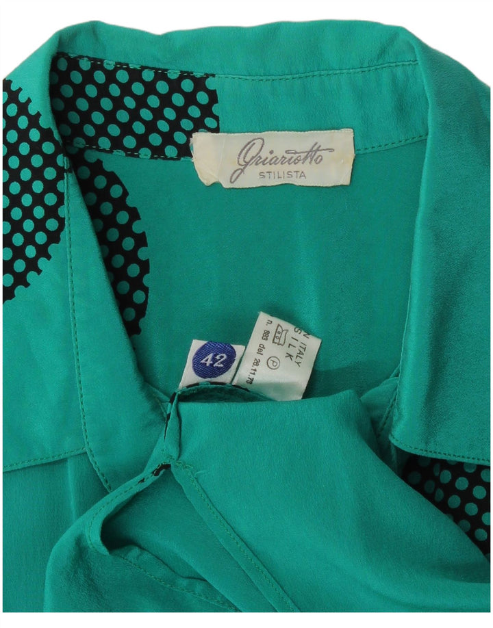 Camicetta vintage da donna a maniche corte IT 42 Seta geometrica blu medio
