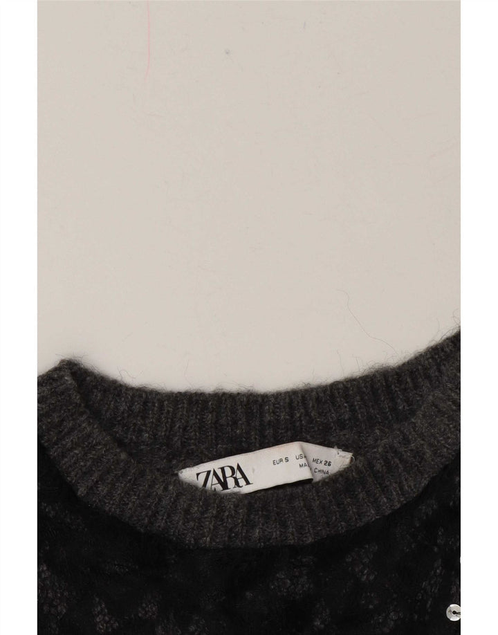 Maglione maglione girocollo da donna Zara UK 10 piccolo grigio color block