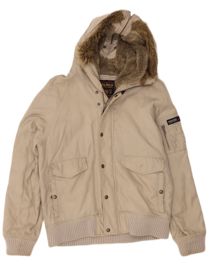Bomber con cappuccio da uomo Woolrich UK 38 Nylon beige medio
