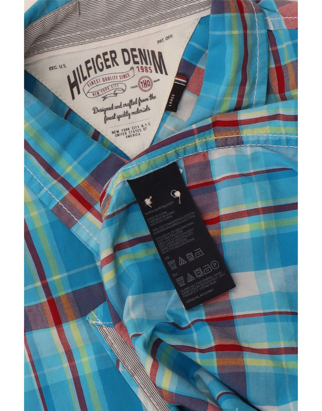 Camicia da uomo Tommy Hilfiger a quadri grandi in cotone blu