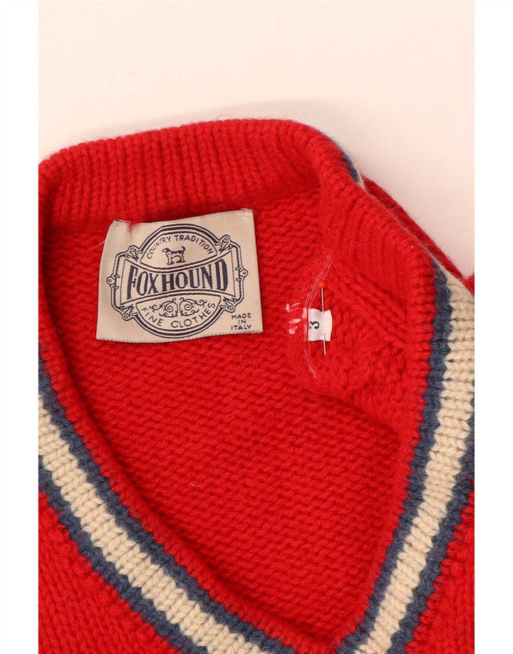Maglione con scollo a V grafico da uomo Foxhound color block rosso medio