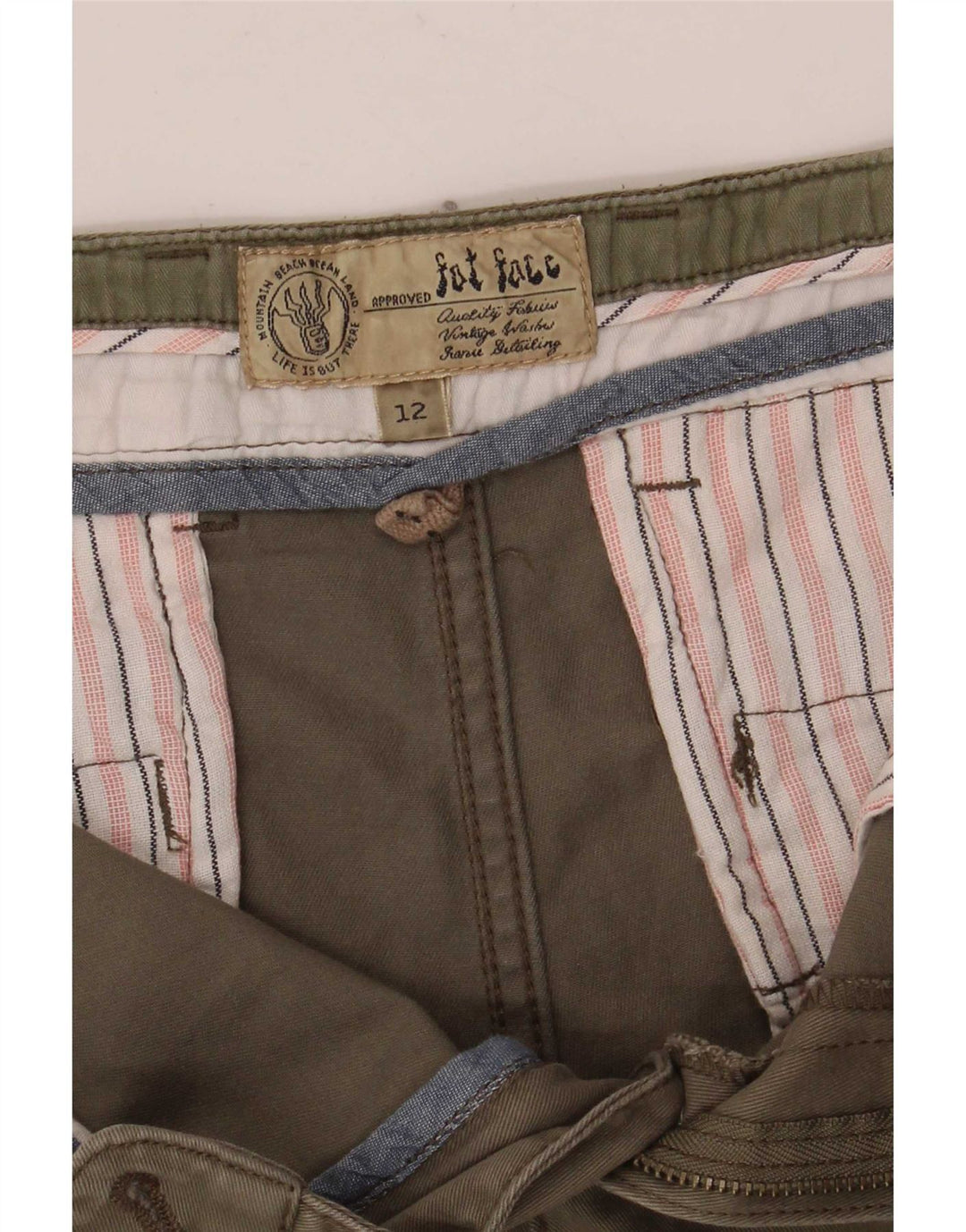 Pantaloncini chino da donna Fat Face UK 12 medi W34 cotone kaki