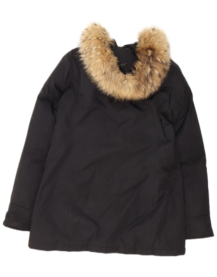 Cappotto imbottito con cappuccio da donna WOOLRICH UK 16 grande poliestere nero