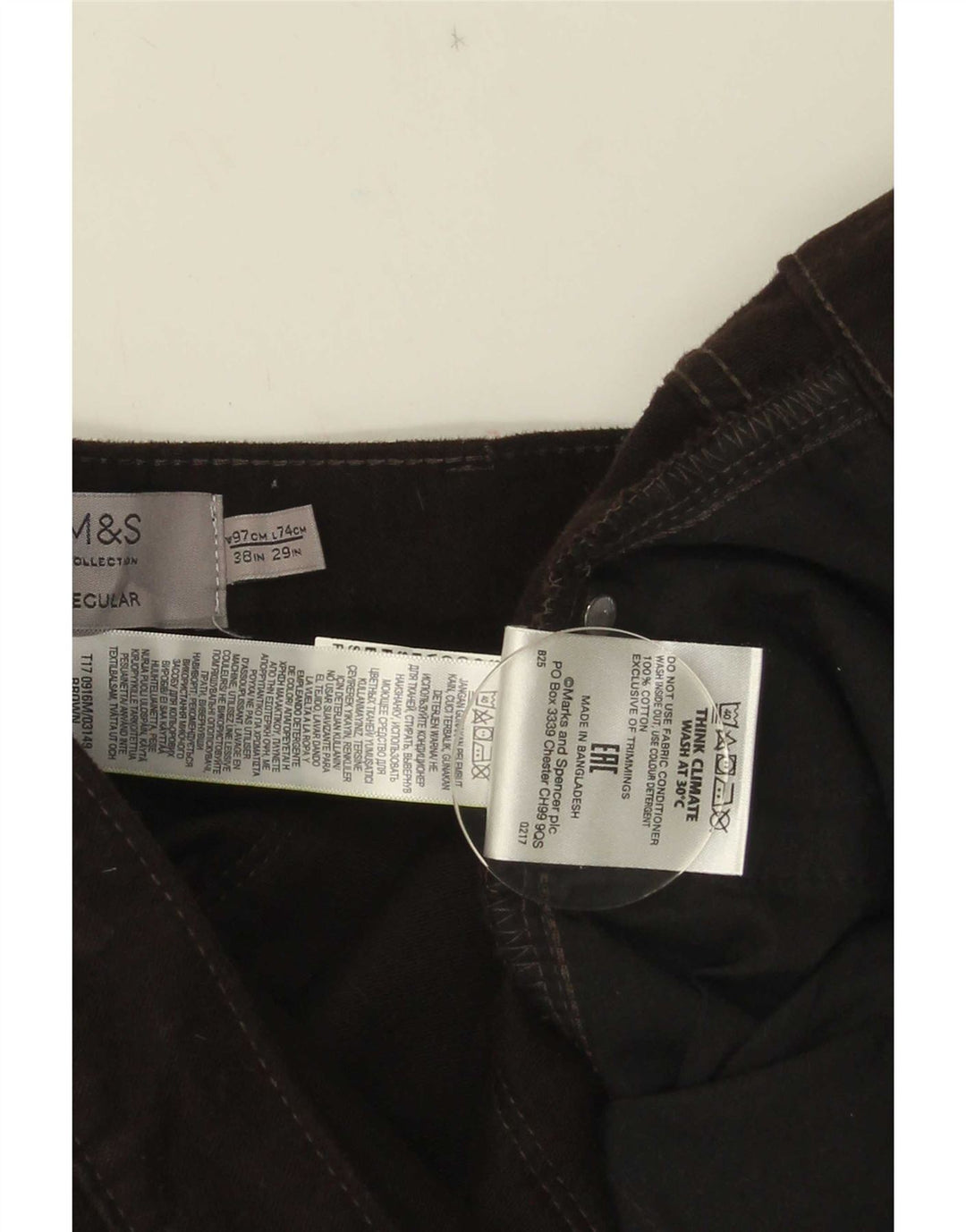 Pantaloni casual vestibilità regolare da uomo Marks & Spencer W38 L29 cotone marrone