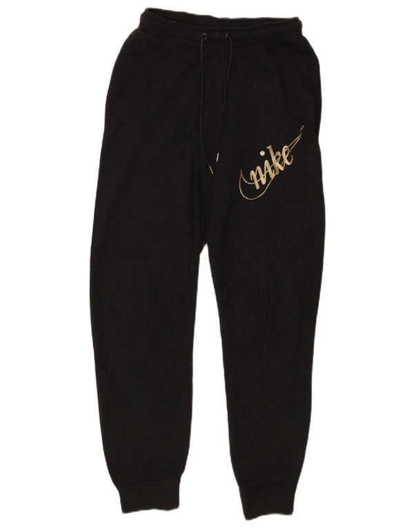 Pantaloni da tuta con grafica Nike da donna Joggers UK 6 XS cotone nero