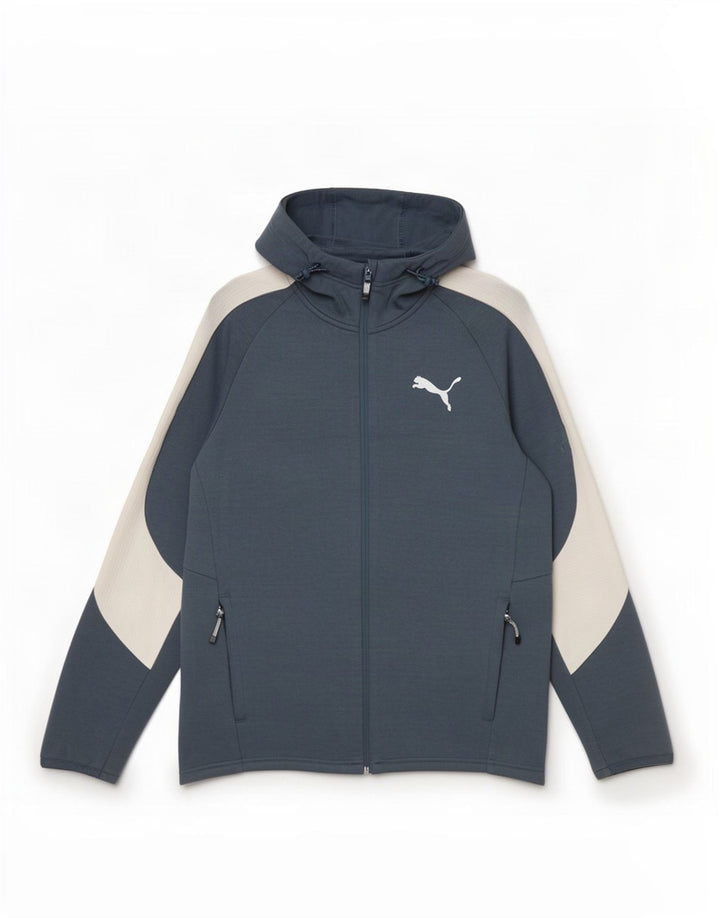Felpa con cappuccio e zip da uomo Puma in cotone color block blu medio