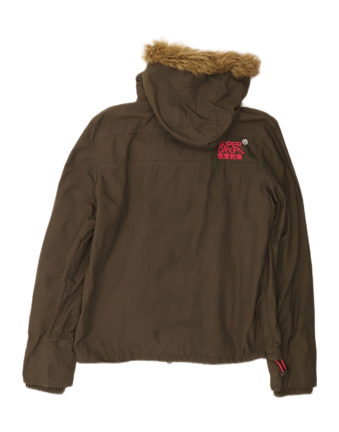 Giacca a vento con cappuccio da donna Superdry UK 16 grande nylon kaki