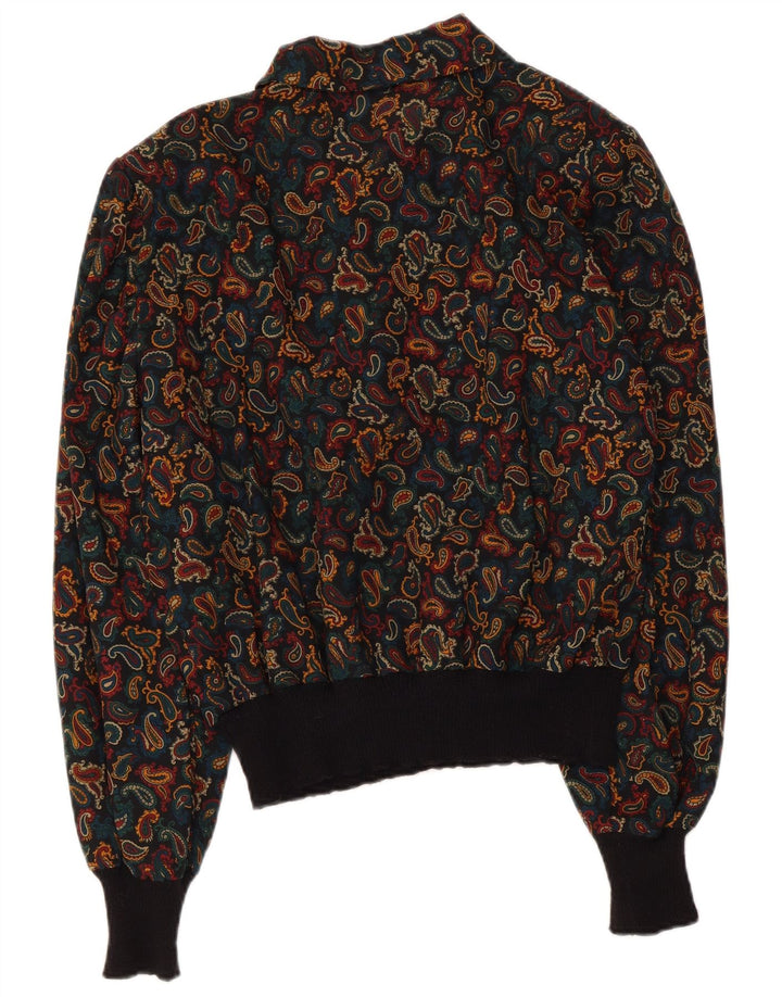 Top camicetta a maniche lunghe da donna vintage UK 14 grande motivo cachemire multicolore