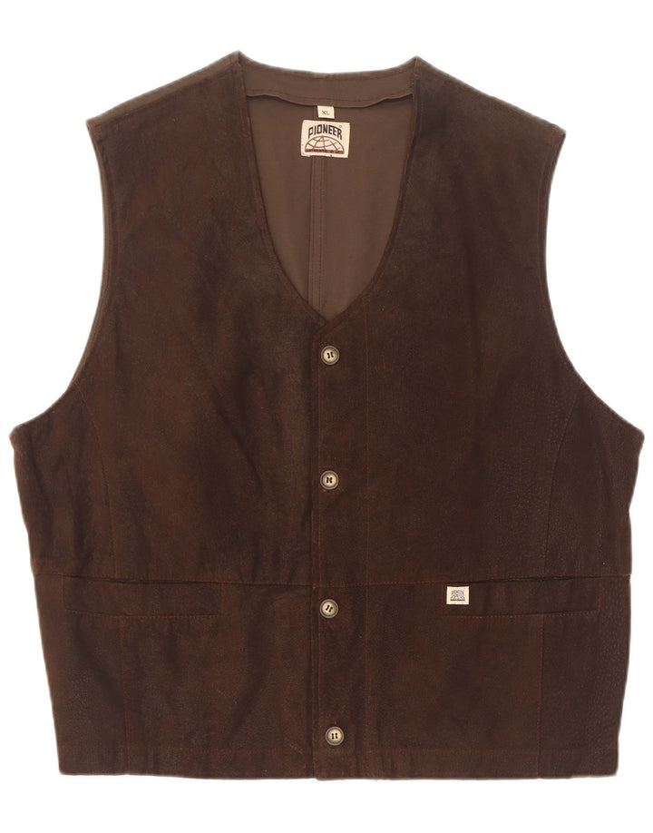 Gilet da uomo in pelle scamosciata Pioneer XL in pelle marrone