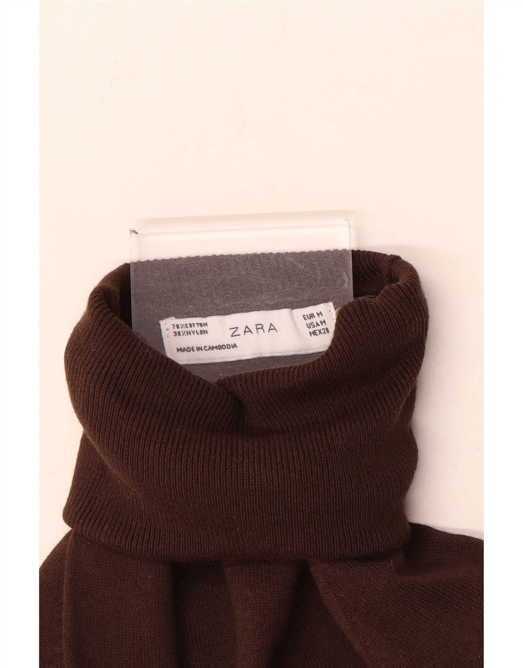 Maglione maglione collo alto da donna Zara UK 12 cotone marrone medio