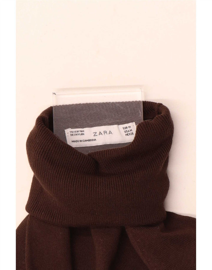 Maglione maglione collo alto da donna Zara UK 12 cotone marrone medio