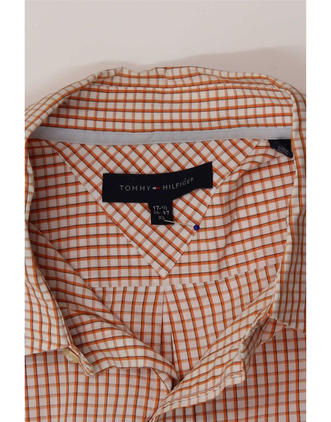 Camicia da uomo Tommy Hilfiger taglia 17 1/2 XL a quadri arancioni
