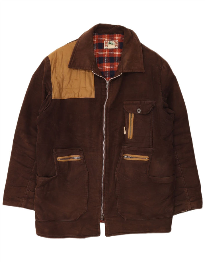 Giacca a vento vintage da uomo IT 54 2XL Cotone color block marrone