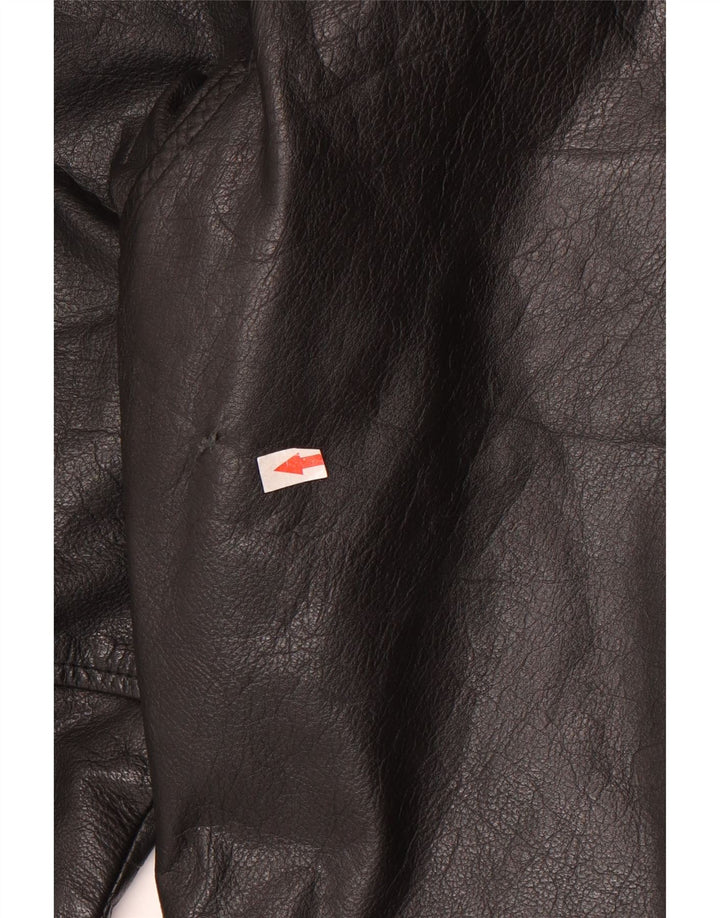 Cappotto in pelle vintage da uomo vestibilità ampia UK 38 in pelle nera media