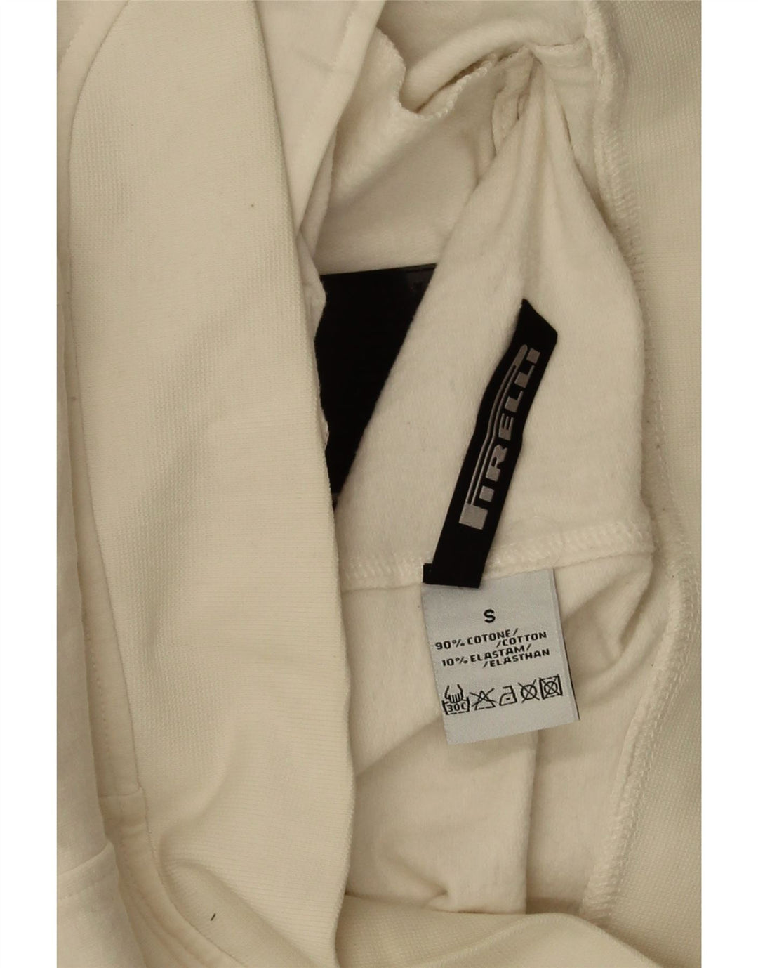 Giacca da ginnastica grafica da donna Pirelli UK 10 piccola in cotone bianco sporco