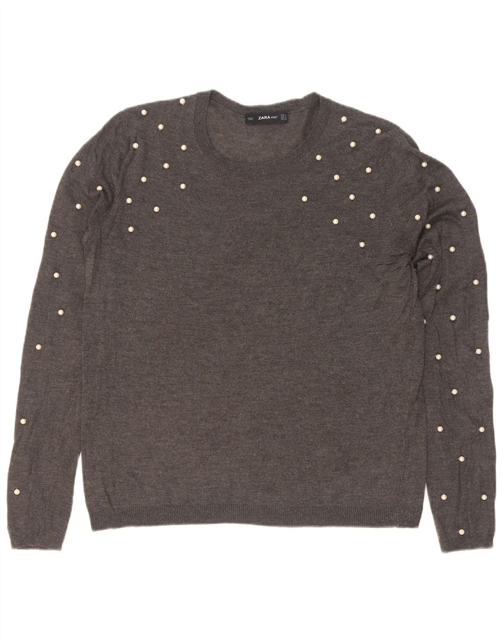 Maglione con scollo a barca da donna Zara UK 14 Grigio medio maculato