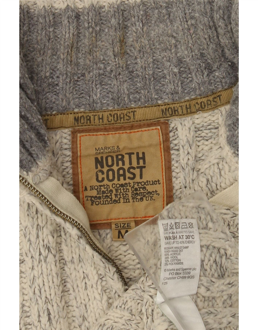 Maglione da uomo Marks & Spencer con zip e collo in acrilico chiazzato grigio medio