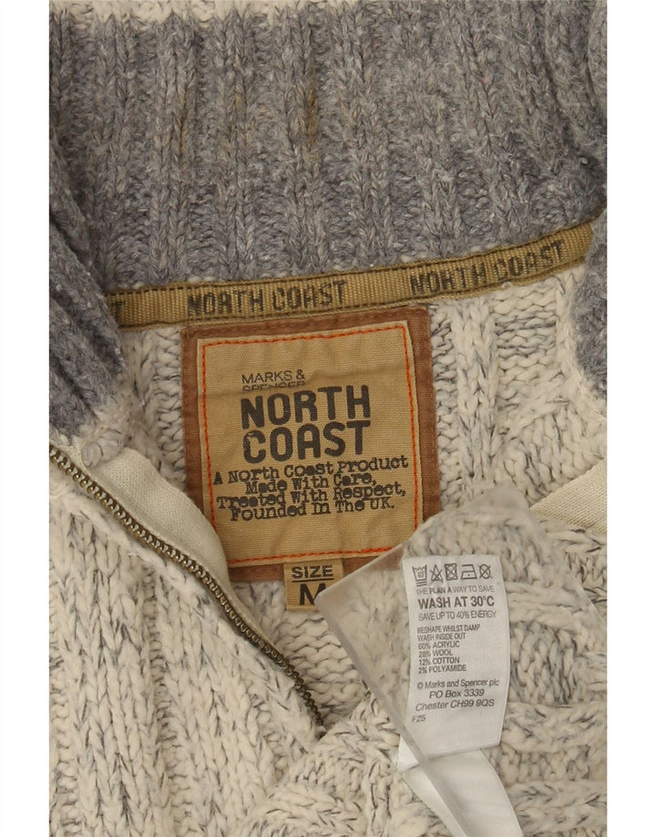 Maglione da uomo Marks & Spencer con zip e collo in acrilico chiazzato grigio medio