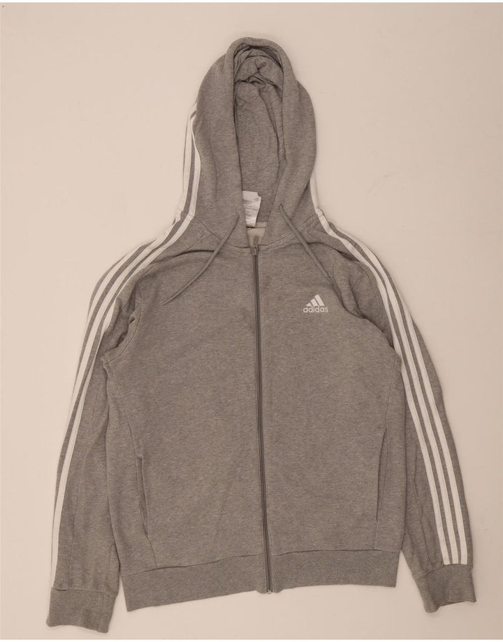 Maglione con cappuccio e zip Adidas da uomo vestibilità regolare in cotone grigio medio