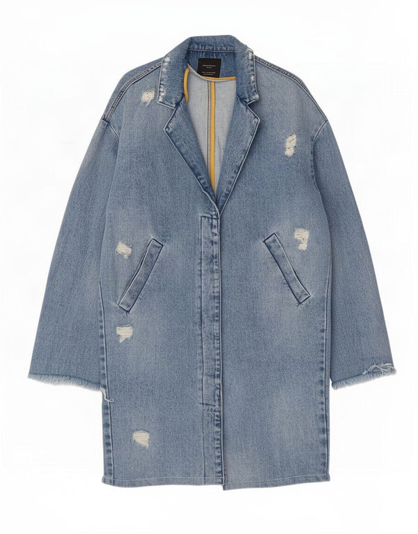 Zara Womens Trafaluc Distressed Denim Coat UK 14 Medium Blue