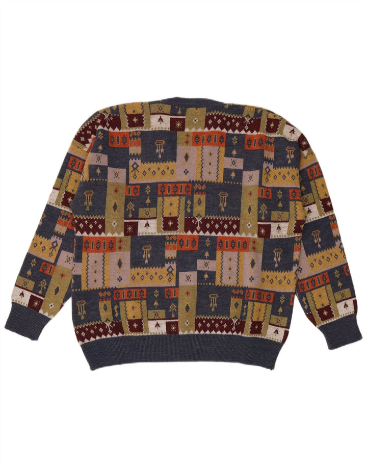 Maglione vintage da uomo con scollo a V grande patchwork multicolore