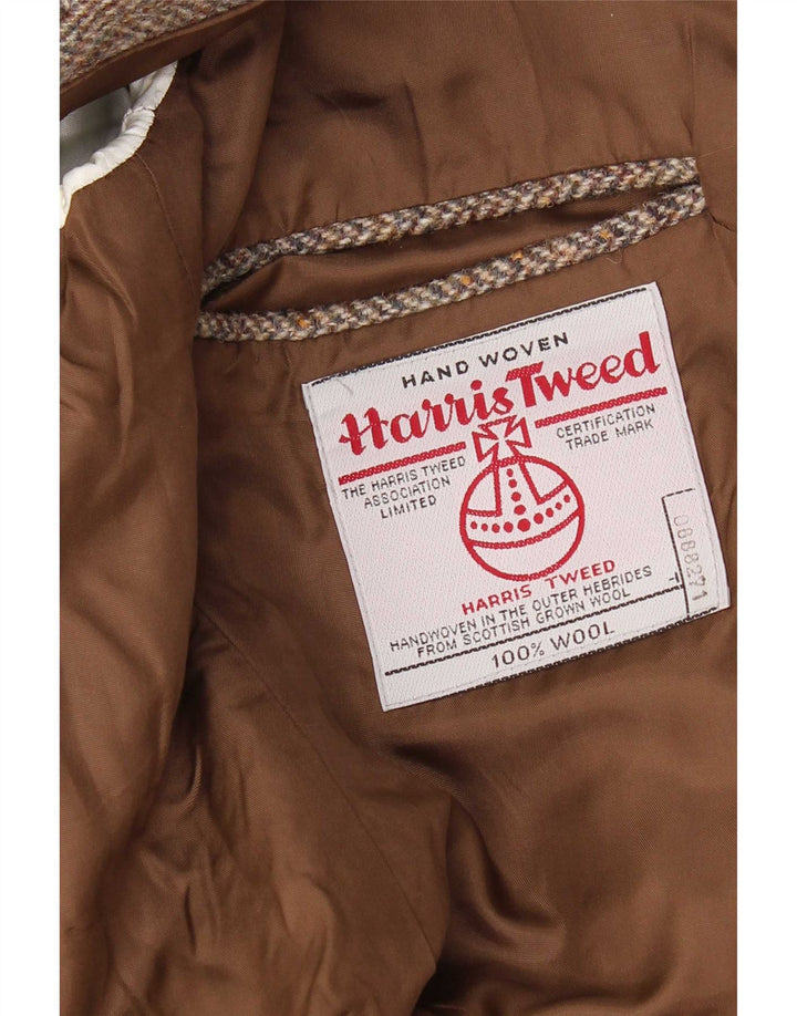 Giacca blazer a 2 bottoni da uomo Harris Tweed UK 42 XL lana a spina di pesce marrone