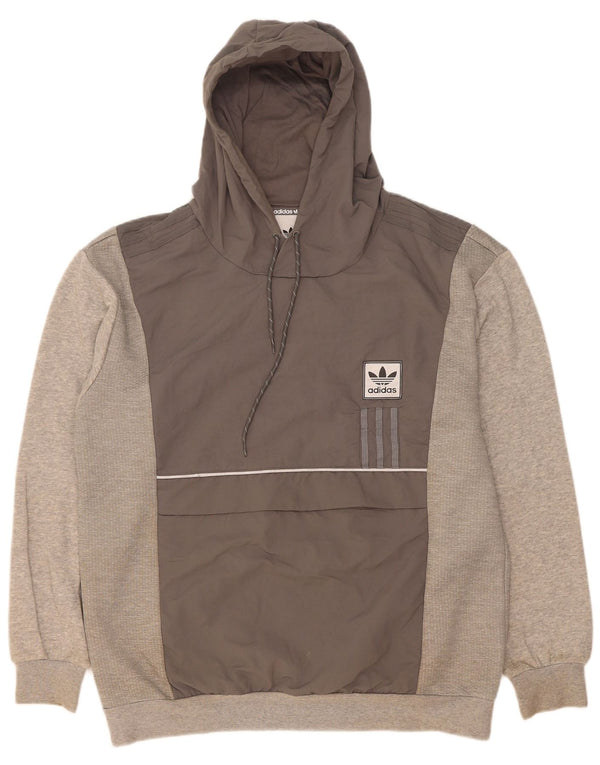 Felpa con cappuccio da uomo Adidas Large in cotone chiazzato grigio